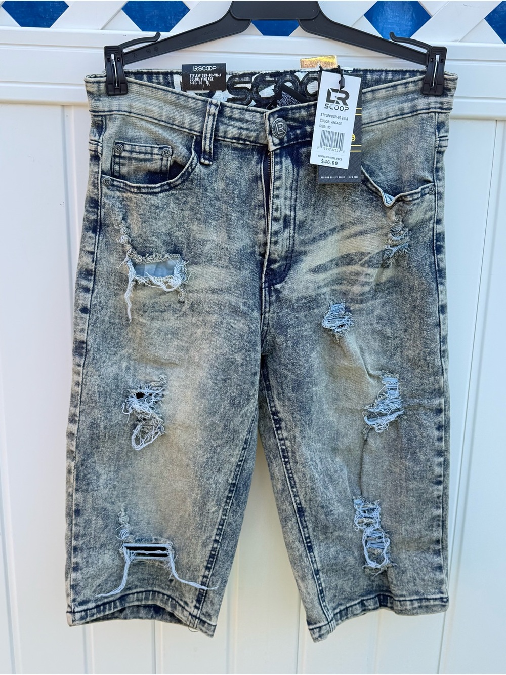 Men's Distressed Acid Wash Denim Shorts - Washed Gray